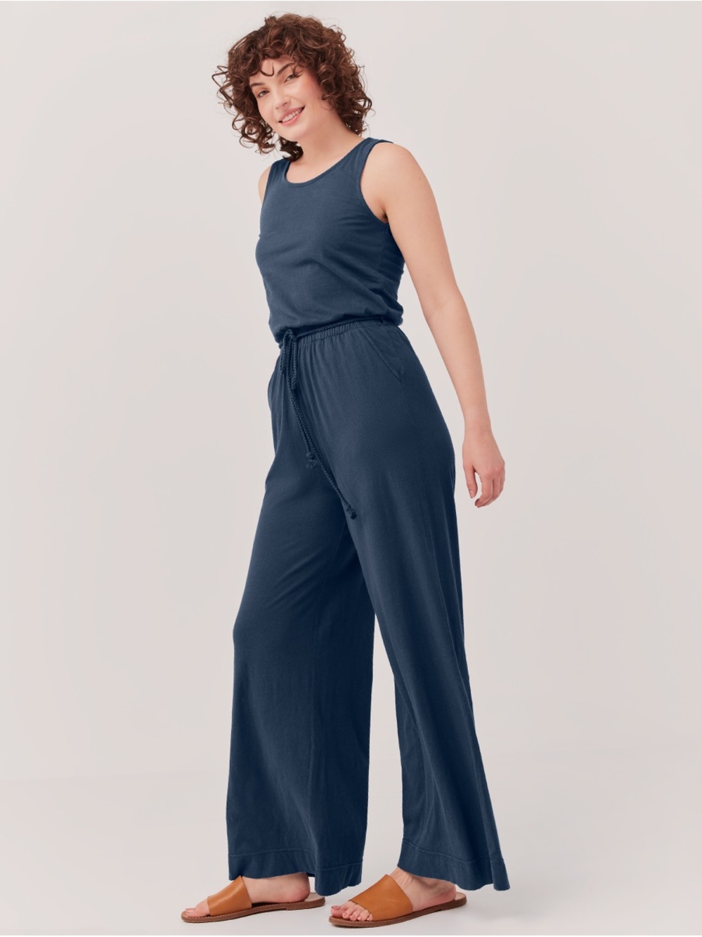 Pact Navy Women’s Portside Jumpsuit Sleeveless Wide-Leg Knit Jumpsuit